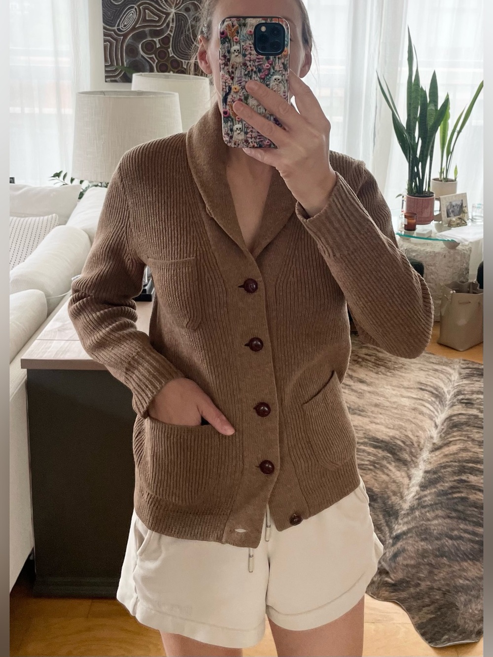 Shawl Collar Button-Front Cardigan